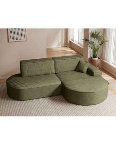 Canapé d'angle droit convertible 4pl marlo en velours côtelé vert kaki