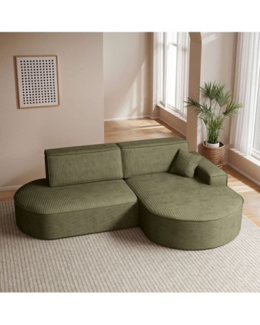 Canapé d'angle droit convertible 4pl marlo en velours côtelé vert kaki