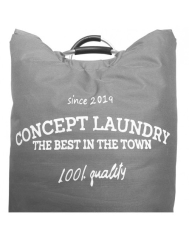 Sac à linge pliable rond en tissu gris avec poignées