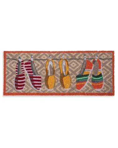 Paillasson en fibre de coco motif espadrilles multicolores 75x30
