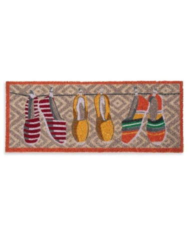 Paillasson en fibre de coco motif espadrilles multicolores 75x30