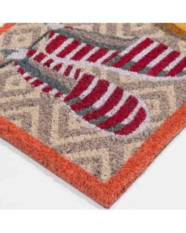 Paillasson en fibre de coco motif espadrilles multicolores 75x30