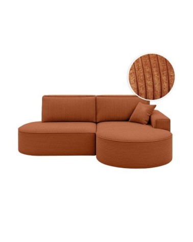 Canapé d'angle droit convertible 4pl marlo velours côtelé terracotta