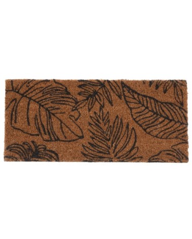 Paillasson en fibre de coco imprimé végétal caramel et noir 25x55