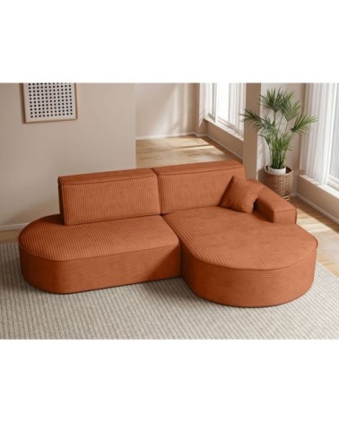 Canapé d'angle droit convertible 4pl marlo velours côtelé terracotta