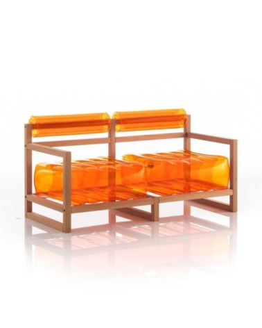 Canapé 2 places pvc orange cristal cadre en bois