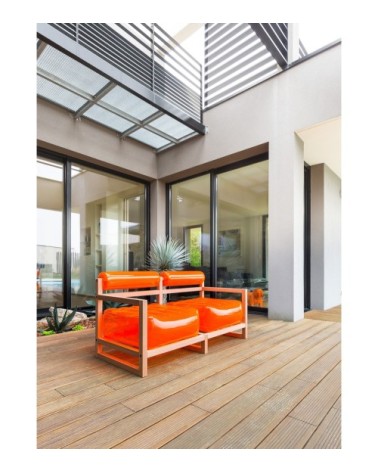 Canapé 2 places pvc orange cristal cadre en bois