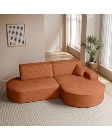 Canapé d'angle droit convertible 4pl marlo velours côtelé terracotta
