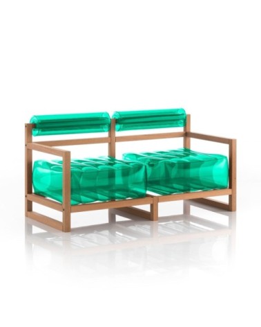 Canapé 2 places pvc vert cristal cadre en bois