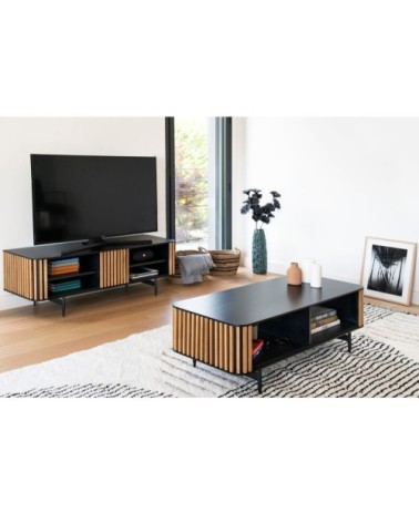 Meuble Tv 130 cm 4 niches plaqué chêne
