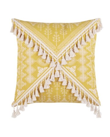 Coussin en coton jaune et écru motifs graphiques imprimé 45x45