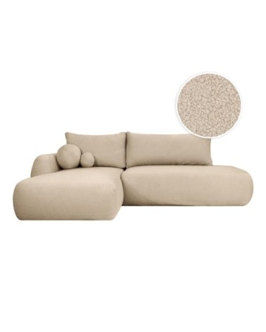 Canapé d'angle gauche convertible 5p fabio en tissu bouclette - beige