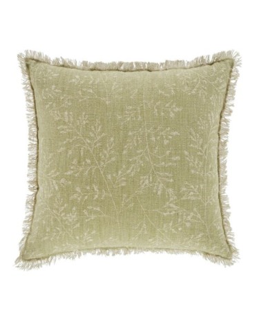 Coussin écru et vert motif floral imprimé 45x45