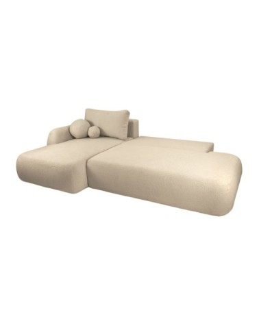 Canapé d'angle gauche convertible 5p fabio en tissu bouclette - beige