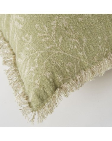 Coussin écru et vert motif floral imprimé 45x45