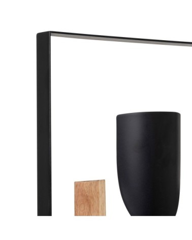 Déco murale en bois d'hévéa beige, marron et métal noir 39x50