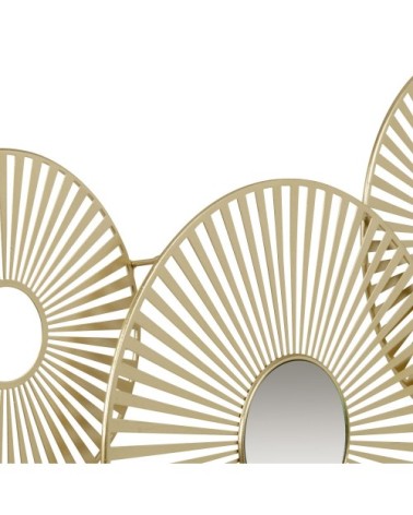 Déco murale cercles en métal ajouré doré et miroirs 81x47