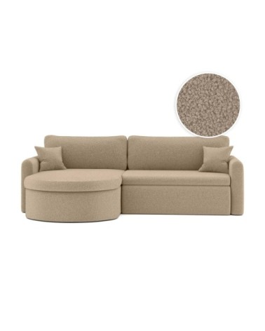 Canapé d'angle reversible convertible 4p vera en tissu bouclette taupe