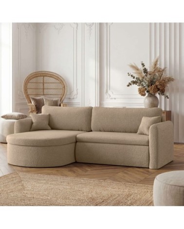 Canapé d'angle reversible convertible 4p vera en tissu bouclette taupe