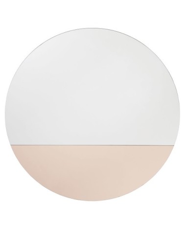 Miroir rond en métal doré et verre teinté rose D119