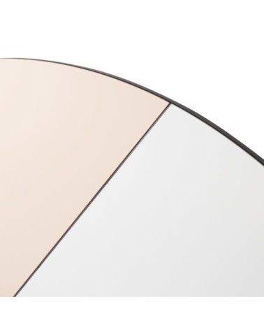 Miroir rond en métal doré et verre teinté rose D119