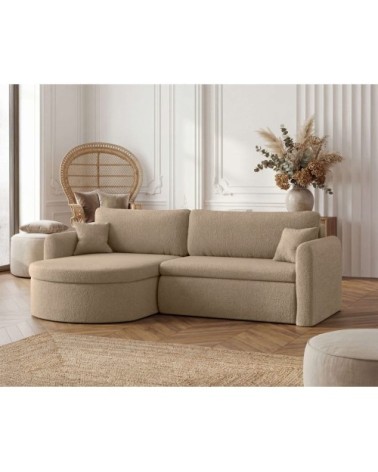 Canapé d'angle reversible convertible 4p vera en tissu bouclette taupe