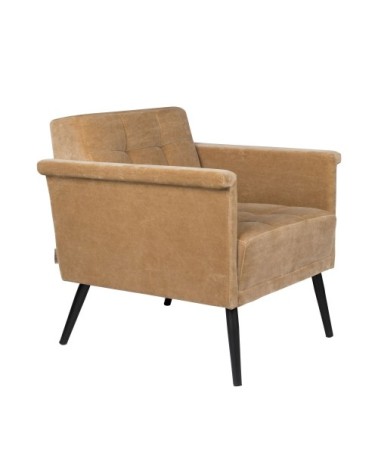 Fauteuil vintage en velours camel