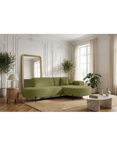 Canapé d'angle droit 4 places marlon en tissu bouclette vert kaki