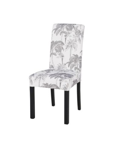 Housse de chaise en coton écru et noir imprimé tropical
