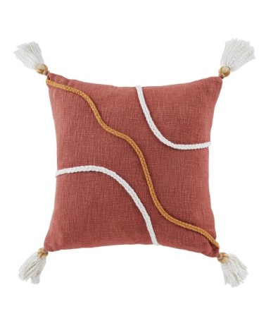 Coussin en coton terracotta avec perles et franges 45x45