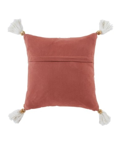 Coussin en coton terracotta avec perles et franges 45x45