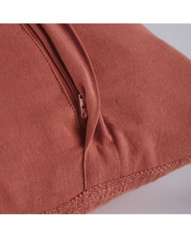 Coussin en coton terracotta avec perles et franges 45x45