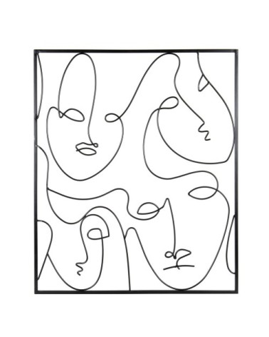 Déco murale visages en métal filaire noir 50x60