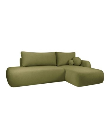 Canapé d'angle droit convertible 5p fabio en tissu bouclette vert kaki