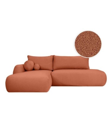 Canapé d'angle gauche convertible 5p fabio en tissu bouclé terracotta