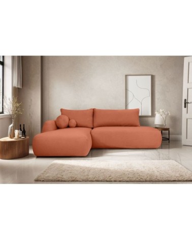 Canapé d'angle gauche convertible 5p fabio en tissu bouclé terracotta
