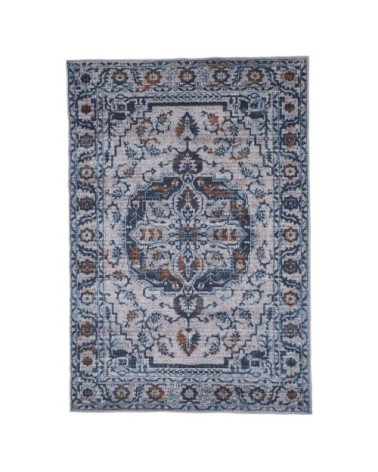 Tapis ethnique berbère en polyester bleu jeans 200x290