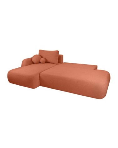 Canapé d'angle gauche convertible 5p fabio en tissu bouclé terracotta