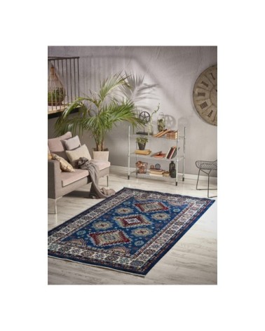 Tapis ethnique berbère en polyester bleu 140x200