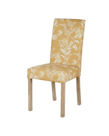 Housse de chaise en coton jaune moutarde imprimé tropical