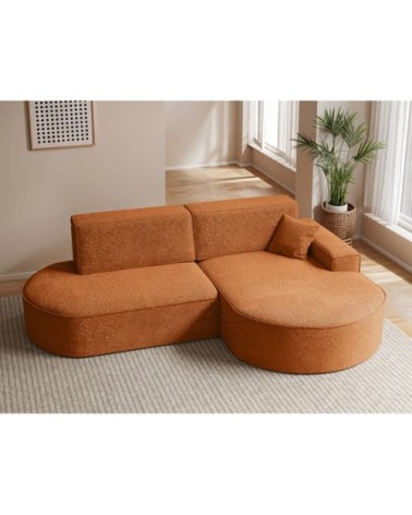 Canapé d'angle droit convertible 4pl marlo tissu chenille terracotta