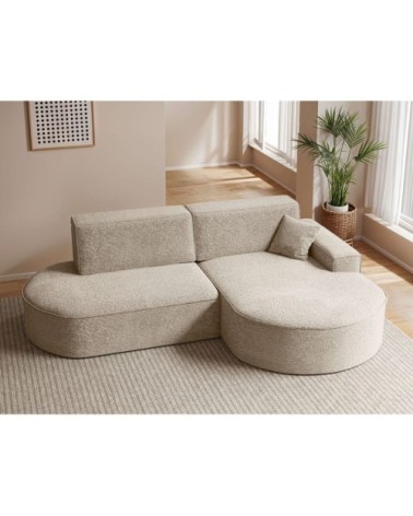Canapé d'angle droit convertible 4pl marlo en tissu chenille beige