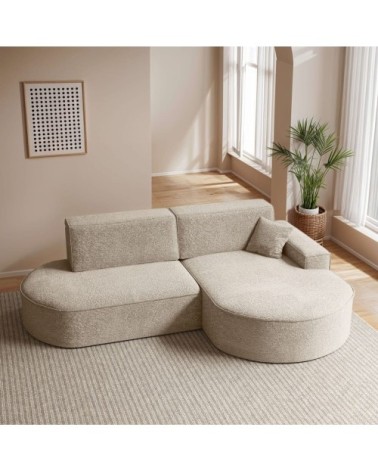 Canapé d'angle droit convertible 4pl marlo en tissu chenille beige