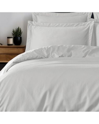 Housse de couette rayée réversible en satin Blanc 240x220 cm
