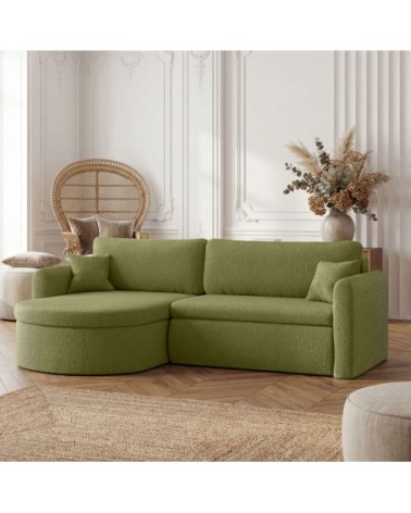 Canapé angle reversible convertible 4p vera en tissu bouclé vert kaki