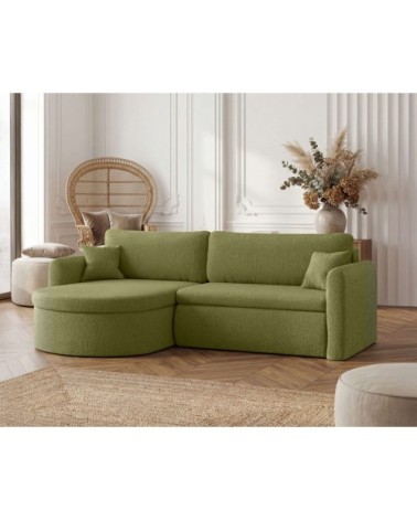 Canapé angle reversible convertible 4p vera en tissu bouclé vert kaki