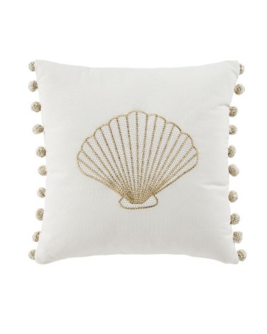 Coussin broderie coquillage beige et écru 45x45