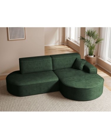 Canapé d'angle droit convertible 4pl marlo velours côtelé vert foncé