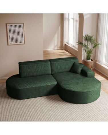 Canapé d'angle droit convertible 4pl marlo velours côtelé vert foncé