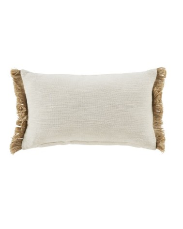 Coussin en coton écru et rose avec franges 30x50